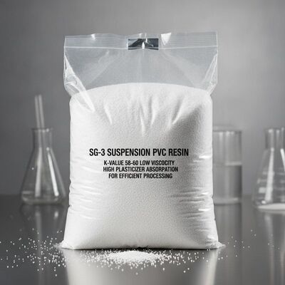 SG-3 PVC-hars met een K-waarde van 58-60 en een lage viscositeit en een hoge opname van weekmakers voor PVC-profielen en -buizen